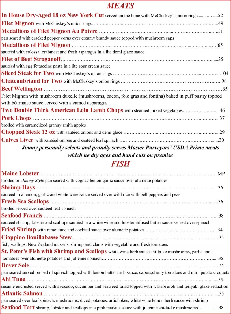MenusQRCodeOld Jimmy Hays Steakhouse Restaurant, A Traditional